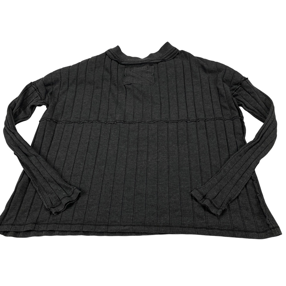 We The Free Free People Ribbed Henley‎ Top Gray Long Sleeve Boxy Small - Picture 6 of 8